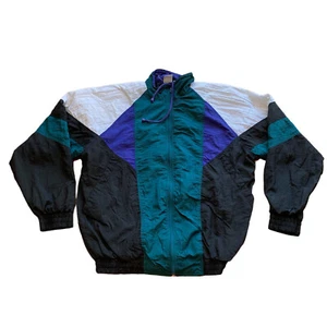 Vintage Active Wear Windbreaker Zip Jacket Large Blue Black White Green - Picture 1 of 5