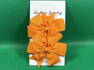 Orange Hair Bow Clips Grosgrain Ribbon Pinwheel Bow Girl Hair Barrette Set - Picture 1 of 6