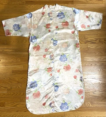 Vintage Lord & Taylor Satinado Floral 1/2 Cremallera Abrigo Vestido Bata Camisón XL Foto 1 de 4
