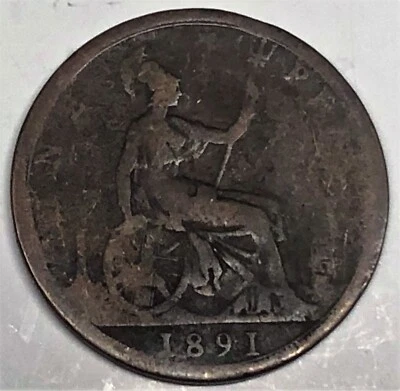 # C9984    GREAT BRITAIN     COIN,     LARGE  PENNY    1891   very worn - Image 1 of 2