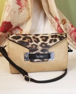 NICOLE MILLER NY*Faux Leather Crossbody Clutch Shoulder Bag*Beige*Animal Prnt*Sm - Picture 1 of 12