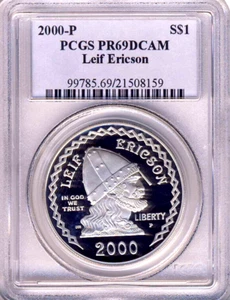 3-coin 2000 P PCGS PR69DCAM MS69 LEIF ERICSON SILVER DOLLAR/1000K SET - Picture 1 of 6