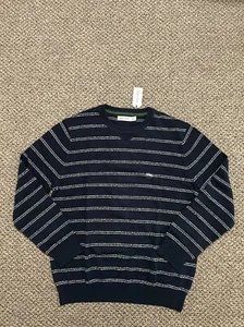 Nautica Mens Navy Blue Striped Crew Neck Cotton Sweater Large/L New With Tag - Picture 1 of 7