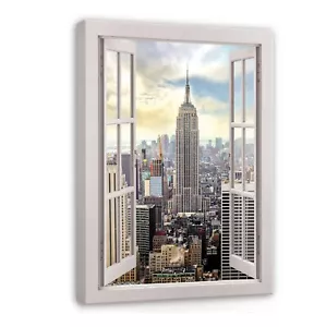 Leinwand Bilder Fenster Blick New York Wandbild XXL Bild Wohnzimmer Modern 12 - Bild 1 von 7