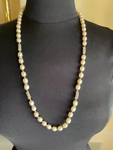 Vintage 1950s Miriam Haskell Signed Necklace Faux Pearl Glass w/ Rondelle Beads - Picture 1 of 19