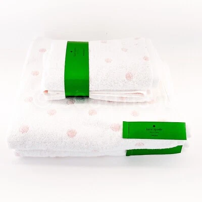 kate Spade 4pc Towels 2 Bath 2 Hand Towels 100% Cotton Oeko Tex Pink & White New - Image 1 of 4