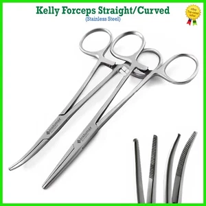Kelly Hemostat Locking Forceps Curved Straight 14cm Surgical Clamps Dissection - Picture 1 of 4