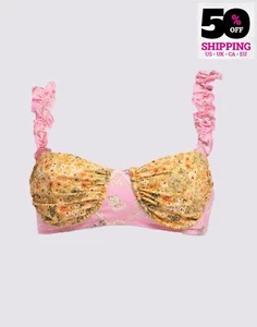 RRP€132 LOVESHACKFANCY Bikini Top Size M Pink Floral Wired - Picture 1 of 5