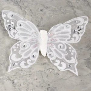 Lot of 12 Artificial 5-1/2" Butterflies with Iridescent Glitter and Faux Jewels - Picture 1 of 4