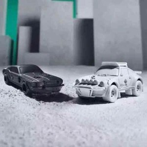 MATTEL CREATIONS HOT WHEELS X DANIEL ARSHAM ERODED FORD MUSTANG & PORSCHE SAFARI - Picture 1 of 9
