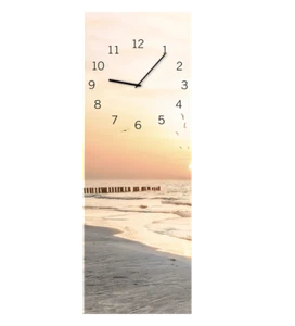 Wanduhr Beach 20x60 cm - Lautlose Glas Uhr Wohnzimmer Strand Meer länglich - Bild 1 von 4