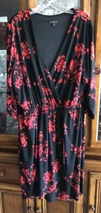 Lane Bryant Faux Wrap Dress Womens Plus 22/24W Floral 3/4 SLV Black, Red & Gold - Picture 1 of 16