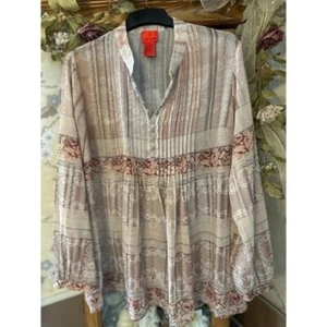 V Cristina Blouse, Size Large Beige & Pink - Picture 1 of 10