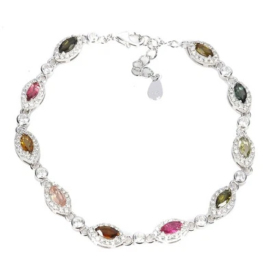 Pulsera de plata de ley 925 turmalina marquesa piedras preciosas naturales joyería 7 pulgadas Foto 1 de 4