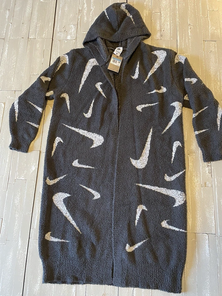 Nike Phoenix Cozy Bouclé Long Knit Cardigan Grey FD4282 077 Women's Size Small