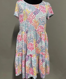 Lilly Pulitzer Dress Womens Medium Multicolor Tiered Coral Print Short Sleeve - Picture 1 of 12