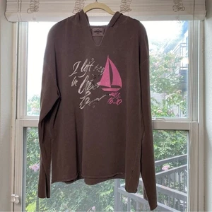 EUC Jersey "I Left My Boat In Cape Cod" braun Grunge Grafik Hoodie Herbst Oberteil XXL - Bild 1 von 8
