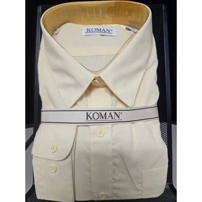 Camisa de vestir vintage nueva con etiquetas para hombre Koman amarillo mantequilla manga larga, grande 16"-16 1/2" Foto 1 de 4