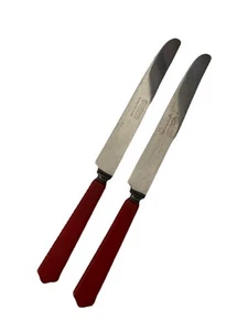 Juego de 2 cuchillos con mango de baquelita roja de colección de acero inoxidable años 1930-40 - Imagen 1 de 17