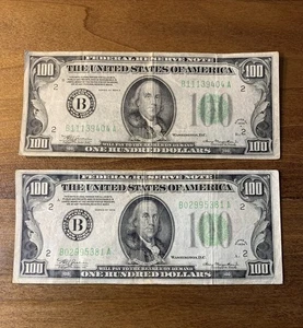 US 1934A $100 Note One Hundred Dollar Bill Green Seal Lot Of 2 - Picture 1 of 18