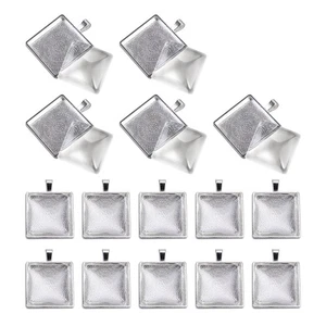 20 Sets Pendant Trays Jewellery Making Square Bezel Craft Pendants - Picture 1 of 1