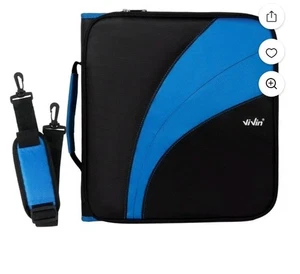 ViVin Zipper Binder 2" O-Ring multiple pockets shoulder strap Blue NWT Expandabl - Picture 1 of 7