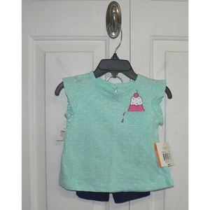 Little Me Girls Short Sleeve Cotton Blend Ice Cream Cone Top & Short Set 12MThs - Picture 1 of 3