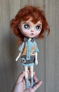 Blythe Doll Clothes -- Lovely Cartoon Patch Style Casual Jumpsuit Set (OOAK) - Picture 1 of 15