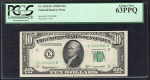 FR. 2014-K 1950-D $10 FRN FEDERAL RESERVE NOTE DALLAS, TX PCGS UNC-63PPQ - Picture 1 of 2