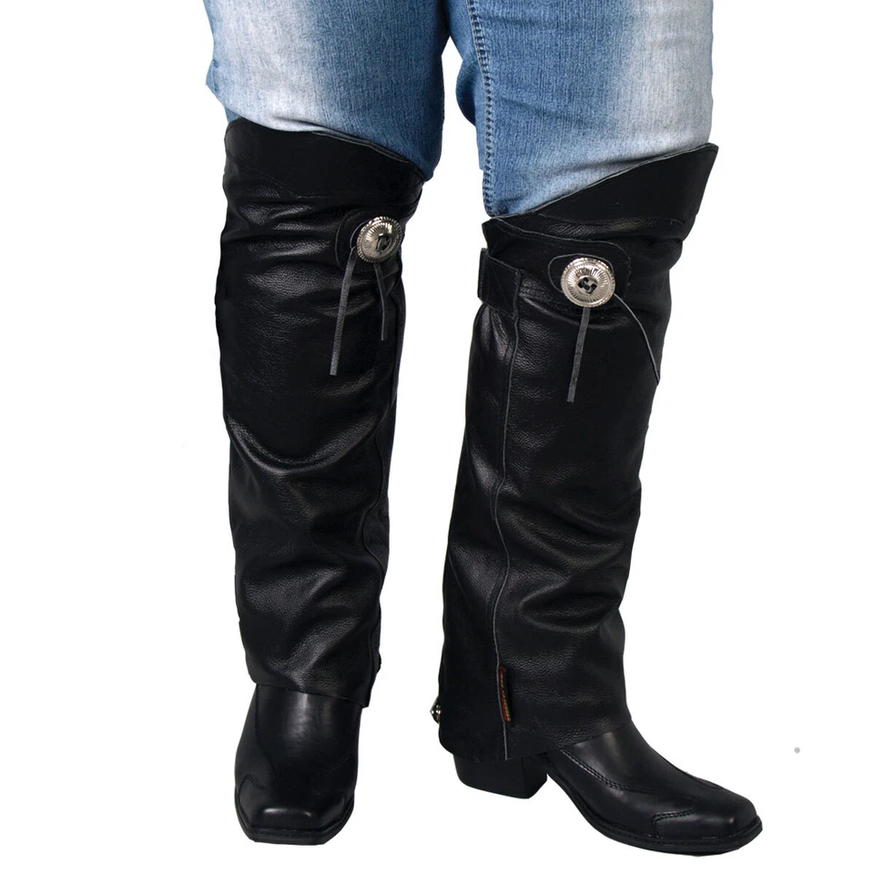 Hot Leathers LCU1001 Unisex Black Concho Leather Half Chaps Leg Warmers - Изображение 1 из 1