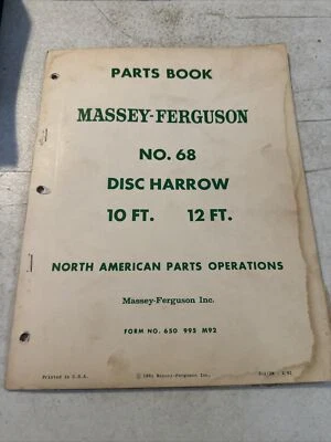 Vintage 1961  Massey Ferguson No. 68 Disc Harrow  10 & 12 Ft. Parts Book - Image 1 of 4