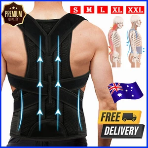 Full Back Posture Corrector Adjust Lumbar Shoulder Support Brace Belt Women Men - Picture 1 of 16