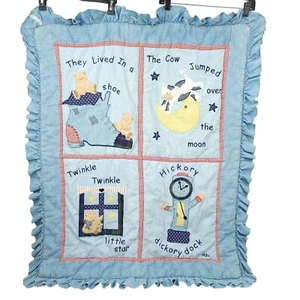 Vtg NoJo Baby Quilt READ Shows Wear Nursery Rhymes Comforter Blanket Baby Room - Picture 1 of 11