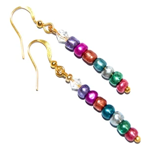 Pretty Jewel Tone Bead Earrings * Made in USA * Gold Plate * #B59 - Picture 1 of 1