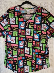 Scrubstar Scrub Top Size 2X Women’s Christmas Santa Snowmen Gifts Tree Top Nwot - Picture 1 of 7