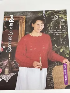 House of White Birches Romantic Lace in Red Womens S M L Knitting Pattern - Picture 1 of 5