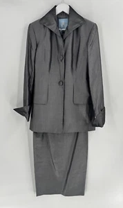 Zang Toi Vintage Skirt Suit Womens 4/6 Gray Metallic Satin 100% Silk Buttons - Picture 1 of 18