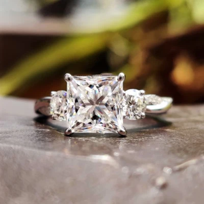 2.17 Ct Princess Cut White Moissanite Three Stone Engagement Ring 10k White Gold - Image 1 of 4