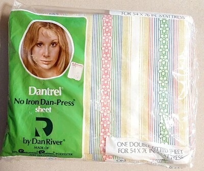 Vintage Flowers Stripes Dantrel Dan River Double Fitted Sheet Full No Iron 54x76 - Image 1 of 2