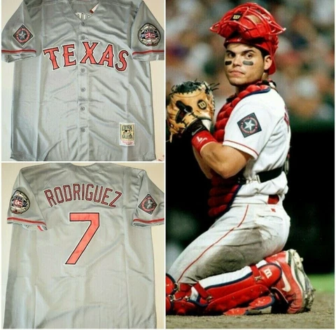 Retro Ivan Pudge Rodriguez Texas Rangers Grey #7 Medium Baseball Jersey Cover