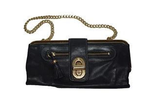 B Makowsky Black Leather Clutch Shoulder Bag Purse - Picture 1 of 3