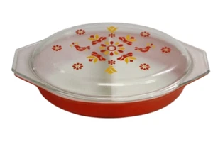PYREX FRIENDSHIP PATTERN DIVIDED CASSEROLE DISH WITH LID 1.5 QT - Picture 1 of 3