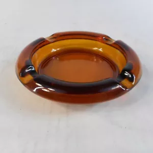 Schönes Vintage Bernstein Glas Aschenbecher 6"" Durchmesser mit 4 Zigarettenhaltern - Bild 1 von 4