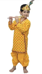 Kaku Costume Krishna Abiti Fantasia per Krishnaleela/Janmashtami, Ragazzi 4-5 - Foto 1 di 6
