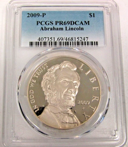 2009 P $1 Abraham Lincoln Commemorative 90% Silver Dollar PCGS PR69 DCAM Cover