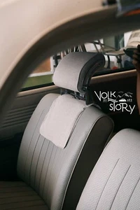 HEAD REST CLASSIC VINTAGE SEAT CREAMY FABRIC AND BEIGE PIPING  PAIR - Bild 1 von 4