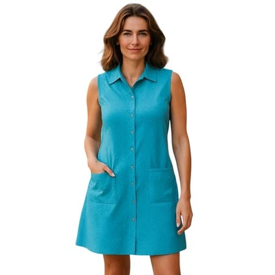 Vestido Camisa Lino Línea A Azul Dorado Lunares Retro Preppy Verano Talla Pequeña Foto 1 de 4