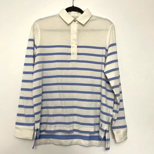 Joules Ottilie Blue & Ivory Stripe Long Sleeve Collared 100% Cotton Top Size 10 - Picture 1 of 11