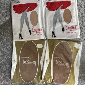 Vtg 4 Pair EXQUISITE Seamless BEIGE Nylons NOS NIP - Picture 1 of 9