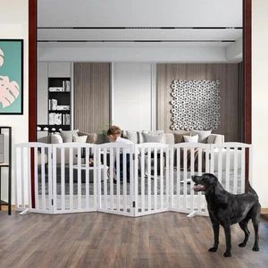 Foldable Freestanding Indoor Dog Gate for House Wood White Long Pet Gates Dog... - Picture 1 of 7